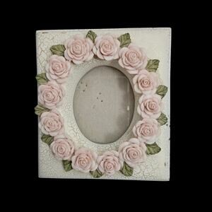 Vintage Hand Painted Floral Rose Frame Pink Cottage Style